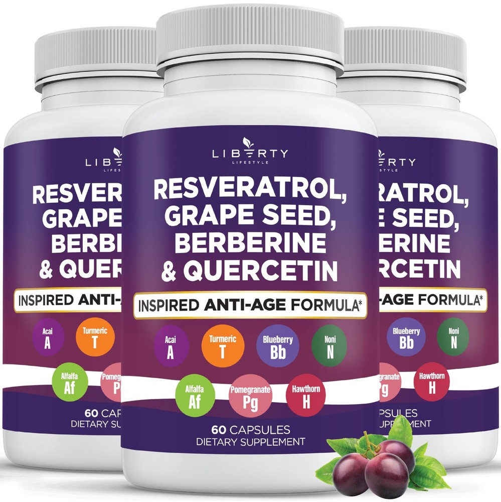 Liberty Lifestyle Resveratrol, Berberine, Grape Seed 60 Count (Pack of 3)