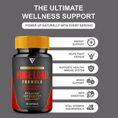Huge Load Advanced Formula, HugeLoad Male Support Pills (60 Capsules)