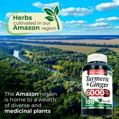 Tumeric Curcumin Max Potency and Ginger Complex 6000 mg, 180 Capsules Ultra high