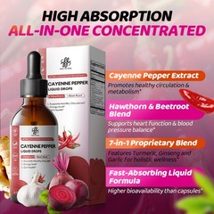 Cayenne Pepper Drops Supplement Liquid + Hawthorn Beet Root Black Pepper