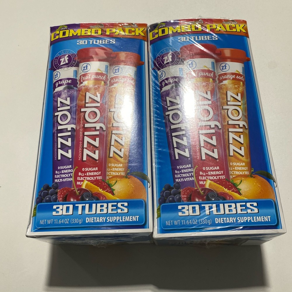 Zipfizz Combo 2-Pack (60 Tubes) Grape/Fruit Punch/Orange Soda