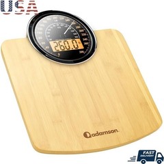 Hybrid Bathroom Scale Digital Analog Dual Weight Measurement Clear Display Wood