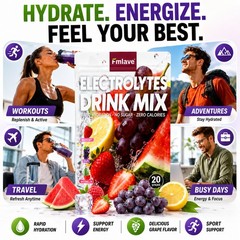 2pack Electrolyte Hydration Packets Best Electrolytes Drink Mix, Sugar Free 40ct