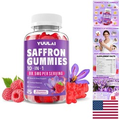 Gummy Saffron Supplements for All Ages – 10-in-1 Health Blend, Raspberry Flavor