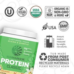 Sunwarrior Organic Classic Vanilla Protein – Plant-Based Protein Powder, 375g