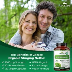 USDA Organic Stinging Nettle 20:1 Extract, 9000 mg Strength, 120 Vegan Capsules