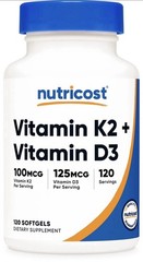 Nutricost Vitamin K2 (MK7) (100mcg) + D3 (5000 120 Count (Pack of 1)