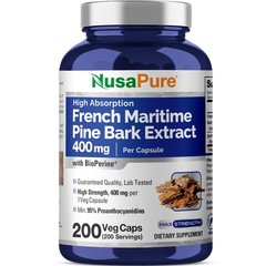 French Maritime Pine Bark Extract 400mg – 200 Veggie Caps with Bioperine