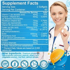 Vitamin B Complex Capsules B1 B2 B3 B5 B6 B7 B9 B12 Folic Acid & Biotin Energy