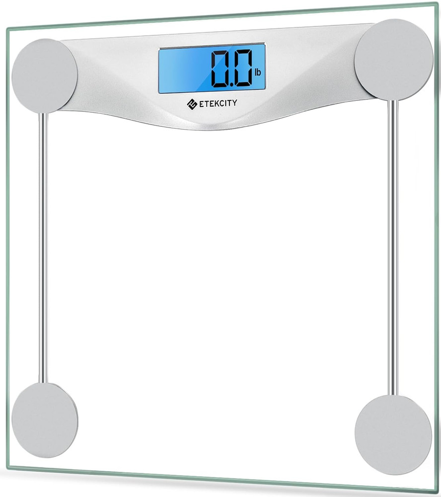 Digital Bathroom Scale 400LB Tempered Glass Blue LCD Display