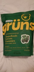 Gruns Adults Super Greens Gummies, Superfood Gummy Bears with Spirulina