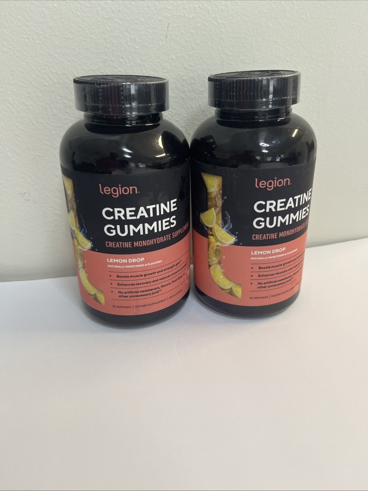 2Pk Legion Creatine Monohydrate Gummies Lemon Drop 5000mg 30 Servings Exp 12/26