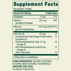 Spring Valley Cod Liver Oil Vitamins A & D3 Bone Skin Health Vision 100 Softgels