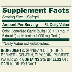 Spring Valley Odor-Controlled Garlic Softgels 1000mg 120 Count