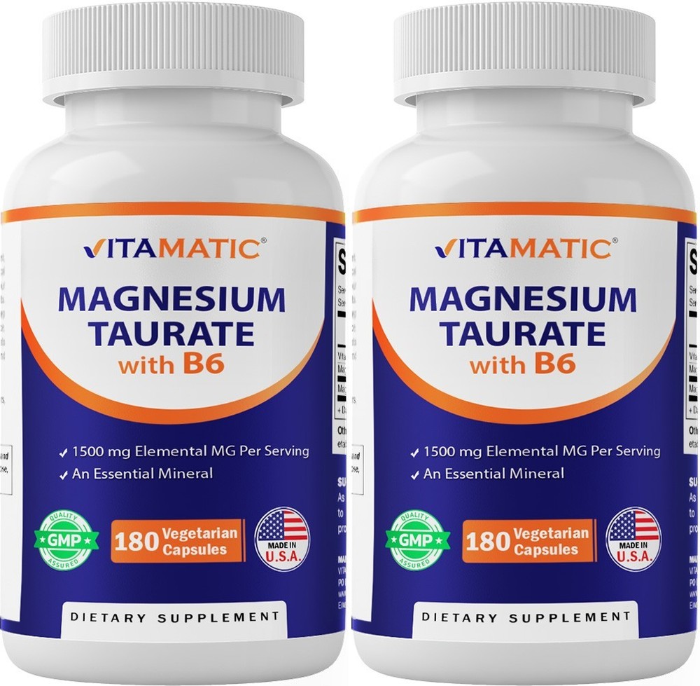 2 Pack Vitamatic Magnesium Taurate 1500mg per Serving – 180 Vegetarian Capsules