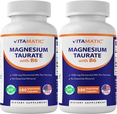 2 Pack Vitamatic Magnesium Taurate 1500mg per Serving – 180 Vegetarian Capsules