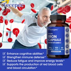 Best Iron Supplement , Low iron 120 Capsules, Anemia Supplement Non-Constipating