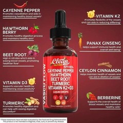 Pepper Cayenne Hawthorn Beet Root Turmeric Vitamin K2+D3 Liquid Drops 60ML-3pc