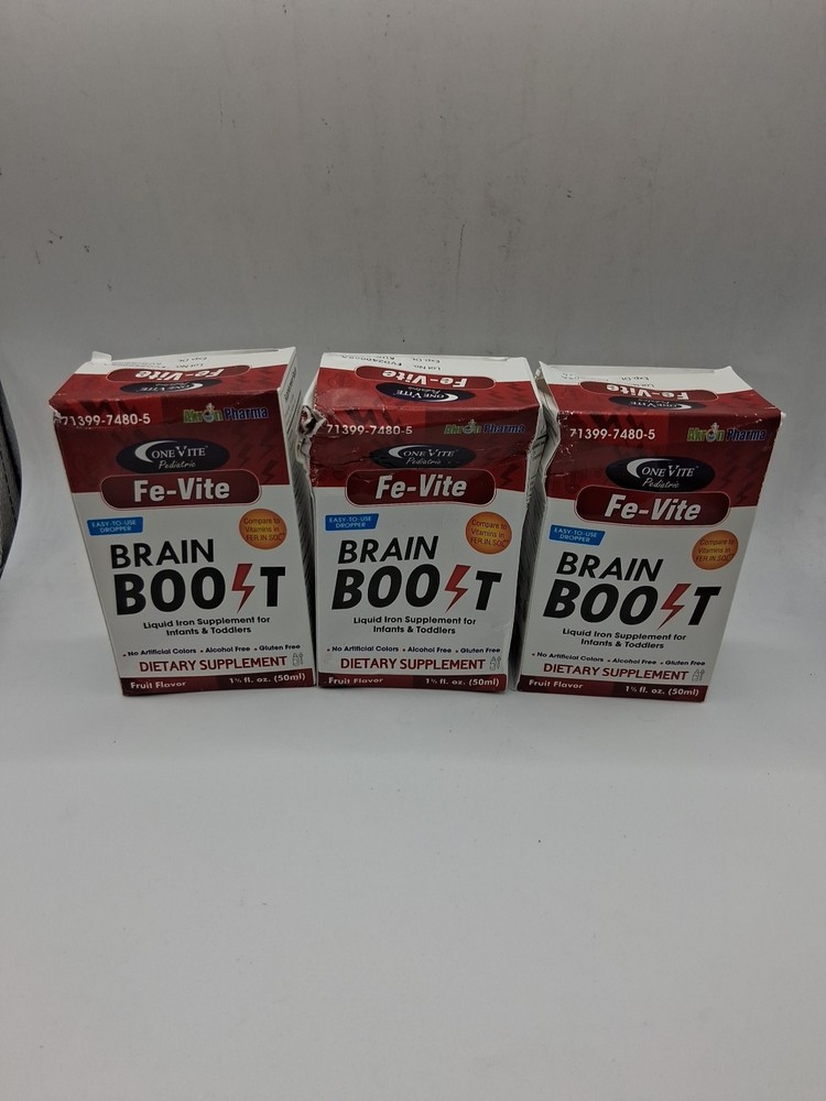 3x FE-VITE Brain Boost IRON Drops 50ML. EA. INFANTS EXP:08/2026