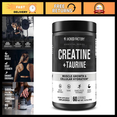 Creatine Monohydrate 5000mg & Taurine 2000mg – Muscle Strength & Hydration, 60 S