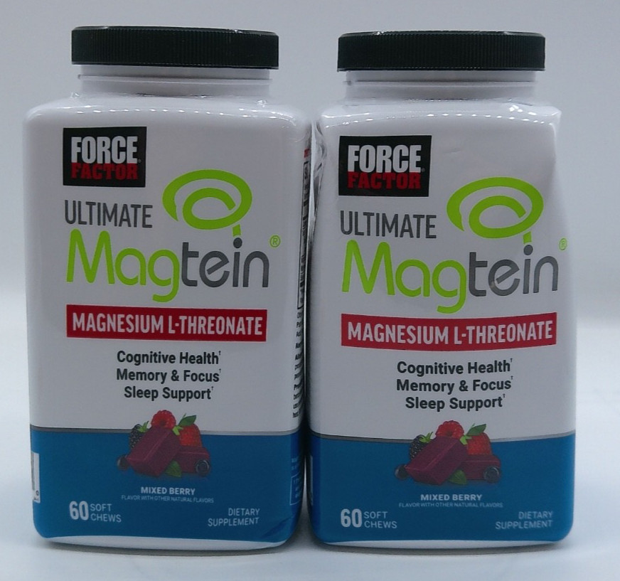 2Pk- Force Factor Ultimate Magtein, 120 Total Mixed Berry Chews, Exp. 3/27