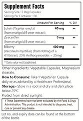 Lutein 40mg with Zeaxanthin Bilberry 400mg Eye Health Support Supplement, 120Cap