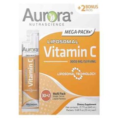 2 X Aurora Nutrascience, Mega-Pack+ Vitamin C, 3,000 mg, 32 Packs, 0.5 fl oz (15