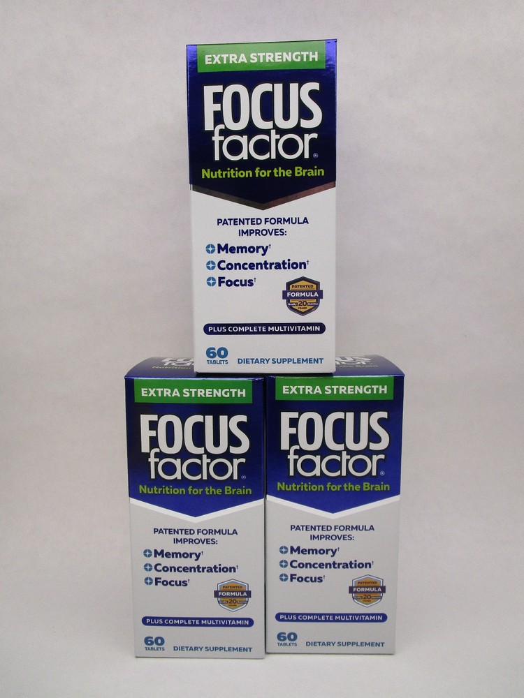 3 x Focus Factor Extra Strength Multivitamin Brain Health 60 Count Bottle 2/28