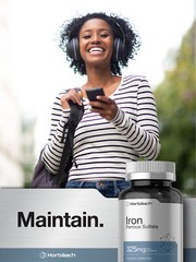 Iron Ferrous Sulfate | 325mg | 180 Tablets | Vegetarian, Non-GMO | by Horbaach