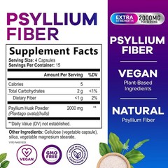 Psyllium Fiber Supplement 2000mg, Non-GMO, Natural Soluble Fiber Daily Digestion