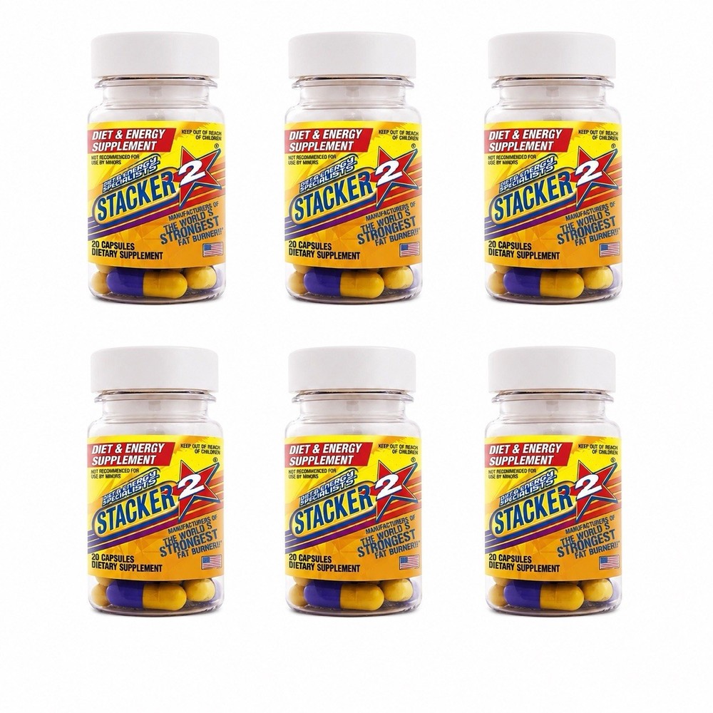 6 PACK Stacker TWO Capsules 20ct Weight Loss Energy Dietary Supplement