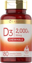 Chewable Vitamin D3 2000 IU (50mcg) Tablets | 180 Count | by Carlyle