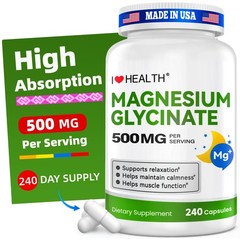 Magnesium Glycinate 500mg per Capsule 240 Capsules High Absorption