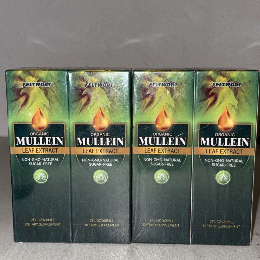 Feltwort Organic Mullein Leaf Extract 2 fl oz Exp 5/26 Four Pack 3500mg