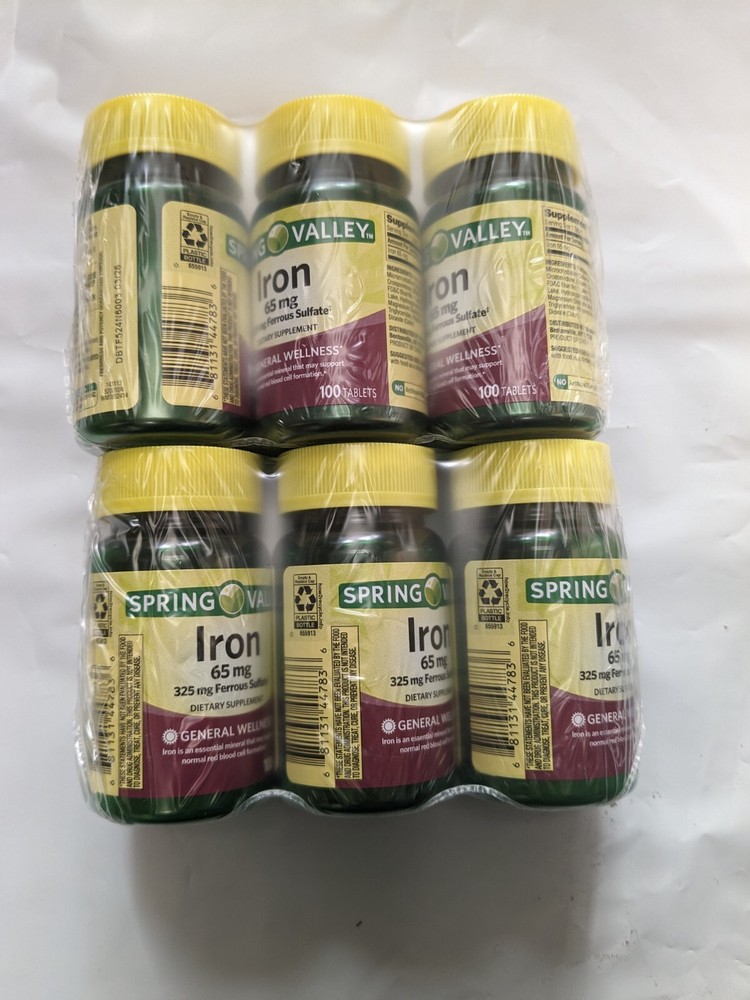 6*Spring Valley Iron General Wellness Tablets, 65 mg, 100 Count Exp 03/26 cheap