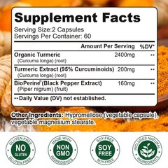Turmeric Curcumin Highest Potency 95% 2600mg with BioPerine Black Pepper Extract