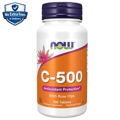 Ascorbic Acid Vitamin C 500mg with Rose Hips Powder (Rosa canina) 100 Tablets