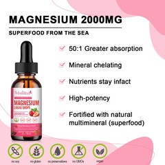 2PACK Magnesium Liquid Drops 2000mg Bone, Muscle, Nerve, Mood, Sleep Support
