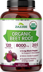 Organic Beet Root 20:1 Extract Capsules 120ct Nitric Oxide Support Vegan/USA
