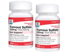 Quality Choice Ferrous Sulfate 325mg Iron Tablets, 100 Count – Pack of 2
