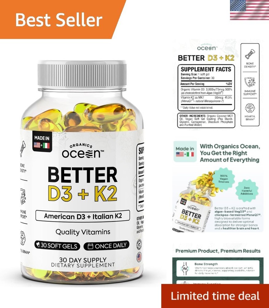 D3 and K2 – Organic Supplements for Optimal Calcium Balance, 30-Day