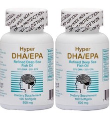 2 bottles HYPER DHA EPA (100 SOFTGELS/bottles ) refined deep sea fish oil 200 sg