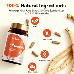 Temimar Ashwagandha Supplements, Root 120 Count (Pack of 1)