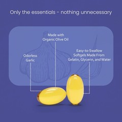 Odorless Garlic Extract 100:1 with Olive Oil – 150 Softgels, Non-GMO, Gluten-Fre