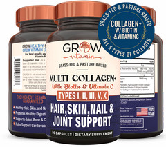 Grow Vitamin Multi Collagen Plus Types I, II, III, V, & X, 1800MG – 90 Capsules