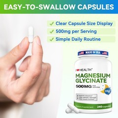 Magnesium Glycinate 500mg per Capsule 240 Capsules High Absorption