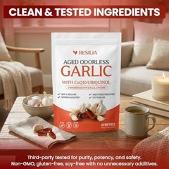 Resilia Garlic Extract 600mg Softgels (60 Count) – Odorless Aged Garlic Extra…