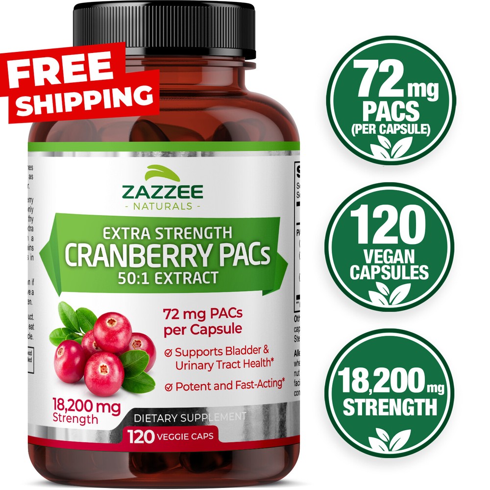 Zazzee Extra Strength Cranberry PACs, 72 mg PACs per Capsule, 120 Vegan Capsules