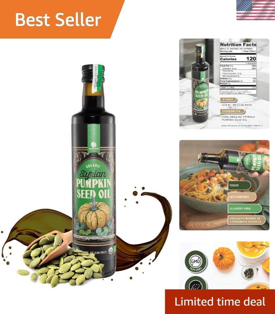 Organic Cold Pressed Styrian Pumpkin Seed Oil – 16.9 oz of Pure Gourmet Flavor