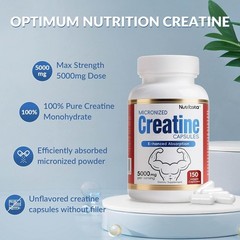 Nutribota Micronized Creatine Monohydrate Capsules – 5 grams per serving – 150ct